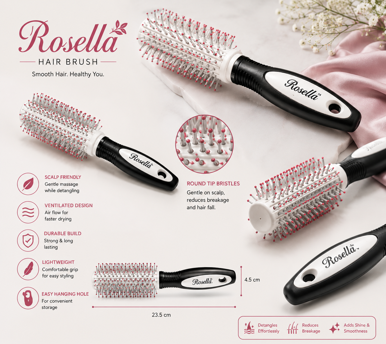 Rosella round hair styling brush by Hair Again International