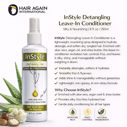 InStyle Detangling Leave-In Conditioner bottle with product details on a white background