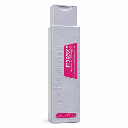 Maxessentials shampoo bottle on a white background