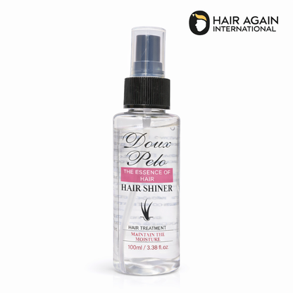 Hair shiner bottle with 'Doux Peo' branding on a white background