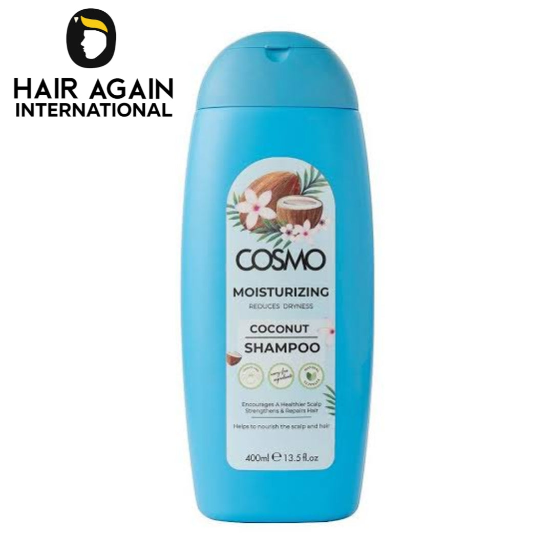 Cosmo moisturizing coconut shampoo bottle on a white background