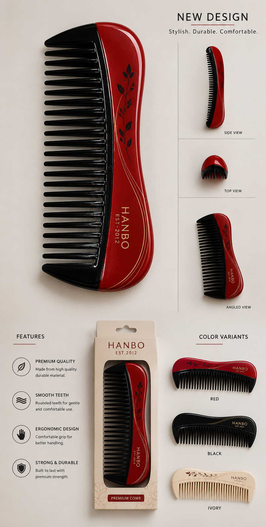 Red and Black Wide Tooth Hair Comb Details and Features