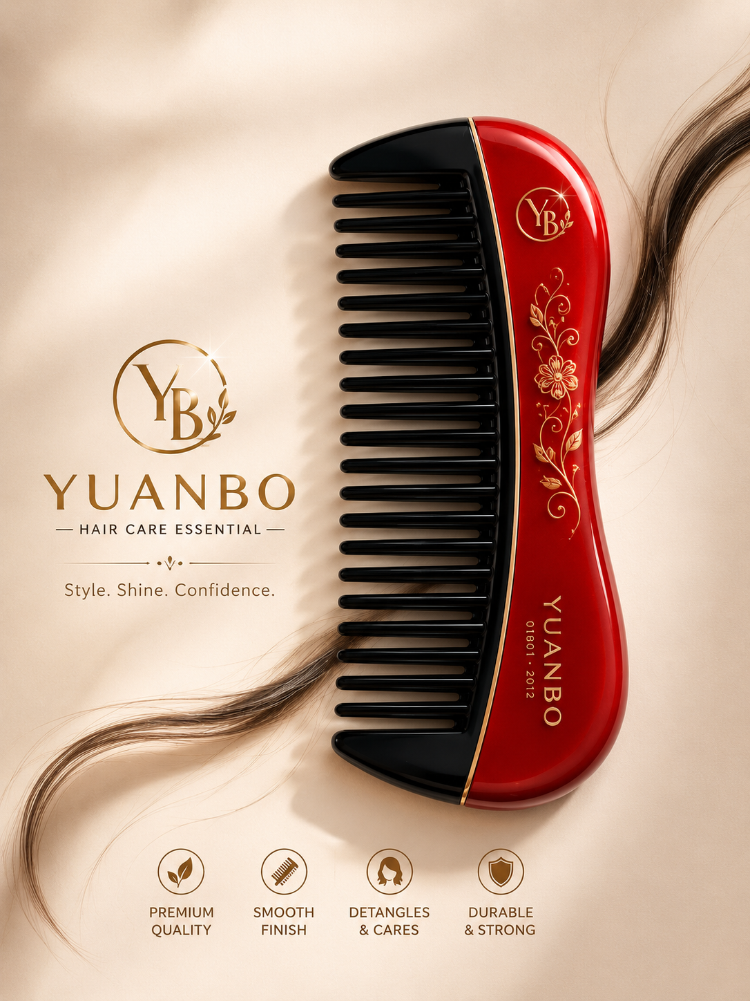 Red and Black Wide Tooth Hair Comb Lifestyle Image