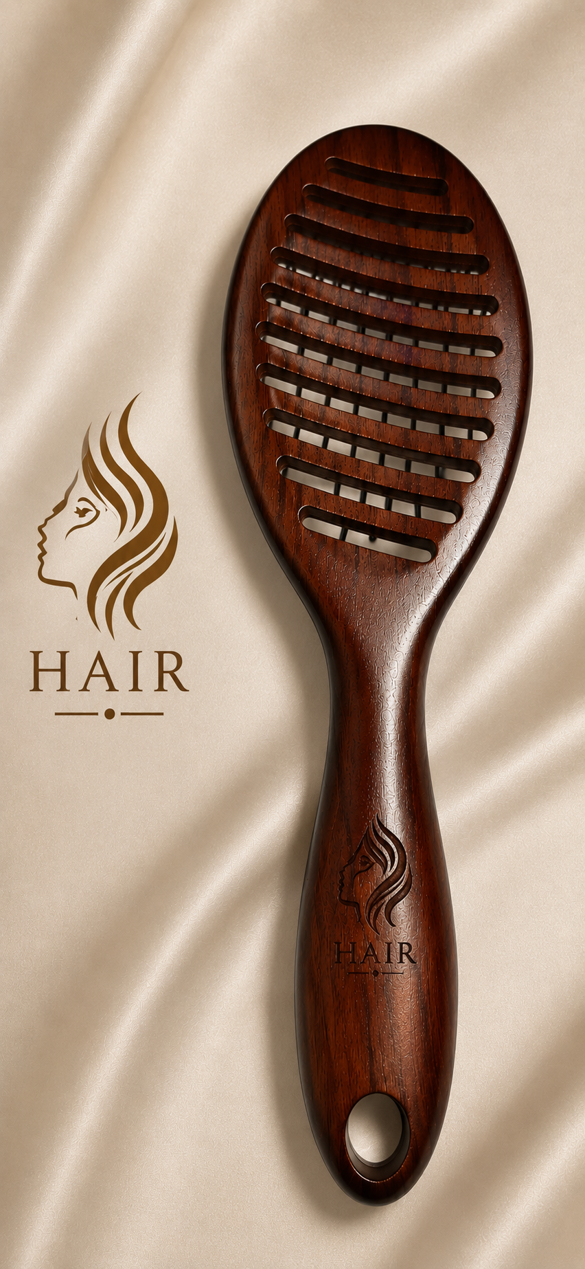 Hair Again Premium Wooden Vent Hair Brush satin background