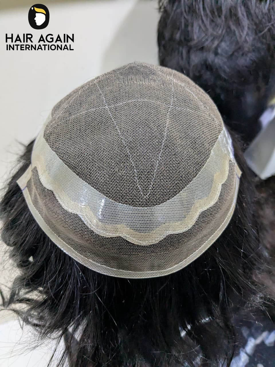 Master Swiss Lace Hair Patch angled view with hair