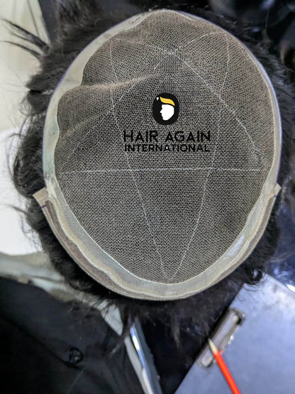 Master Swiss Lace Hair Patch top view with Hair Again International logo