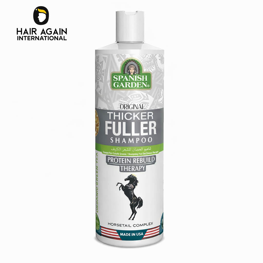 Spanish Garden Thicker Fuller Shampoo bottle on a white background