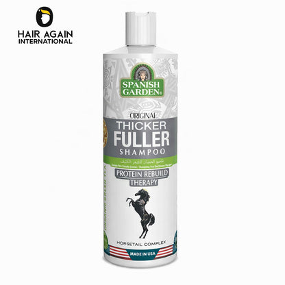 Spanish Garden Thicker Fuller Shampoo bottle on a white background